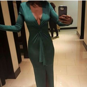 Bebe Deep V with slit dress